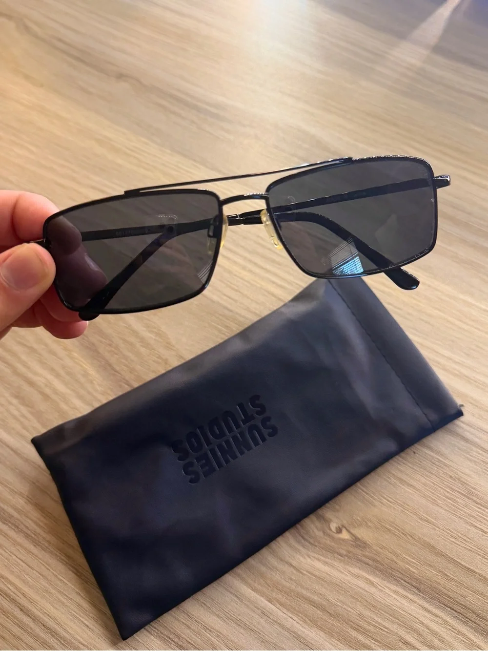 Black Rectangular Wired Sunglasses